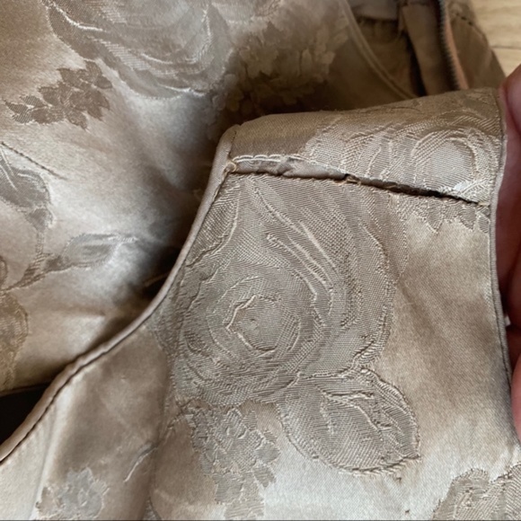 Vintage Vtg 50s 1950s Grey Floral Satin Jacquard Cocktail Holiday Party Dress - Picture 5 of 8